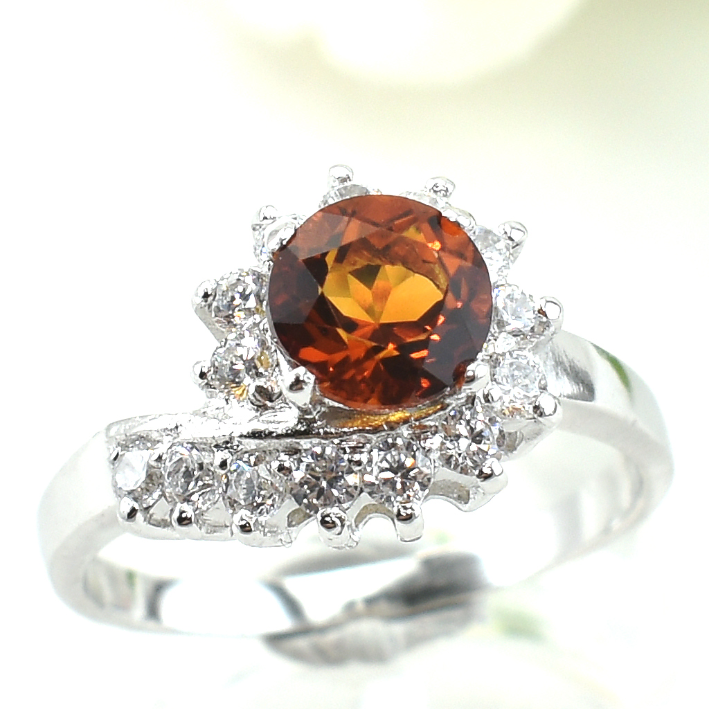 แหวนเงินแท้ราคาถูกชุบทองคำขาว ซิทรินแท้ 0.85 กะรัต เพชรCZ 0.42 กะรัต งานประณีตสวยงาม สั่งผลิตค่ะ