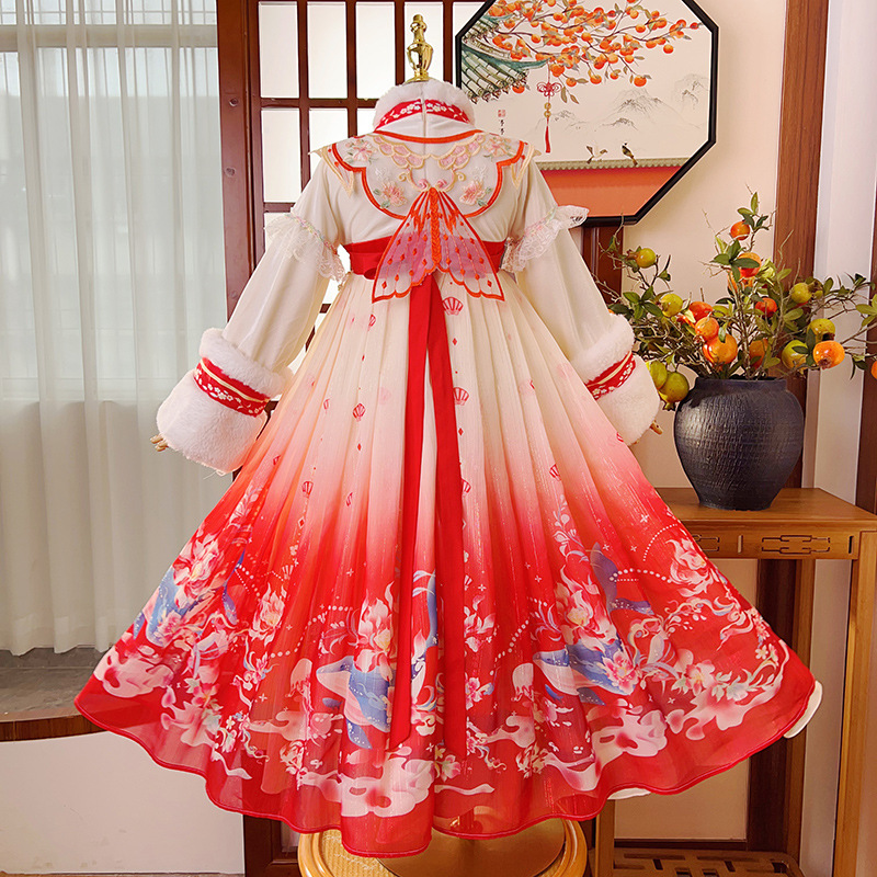 พร้อมส่ง ชุดจีน กี่เพ้า จีนโบราณย้อนยุค ชุดฮันฟู ลายพัด ปักลายปลา