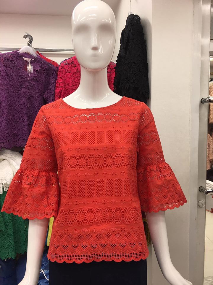 เสื้อลูกไม้ผ้าฝ้าย ฉลุลายลูกไม้สีสวย แบรนด์พิ้งบูติค