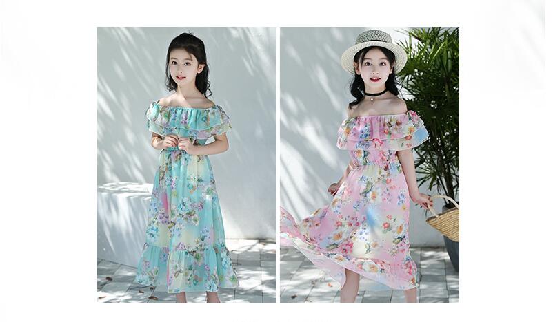 ชุดเด็ก : ชุดเดรส ลายดอก เปิดไหล่