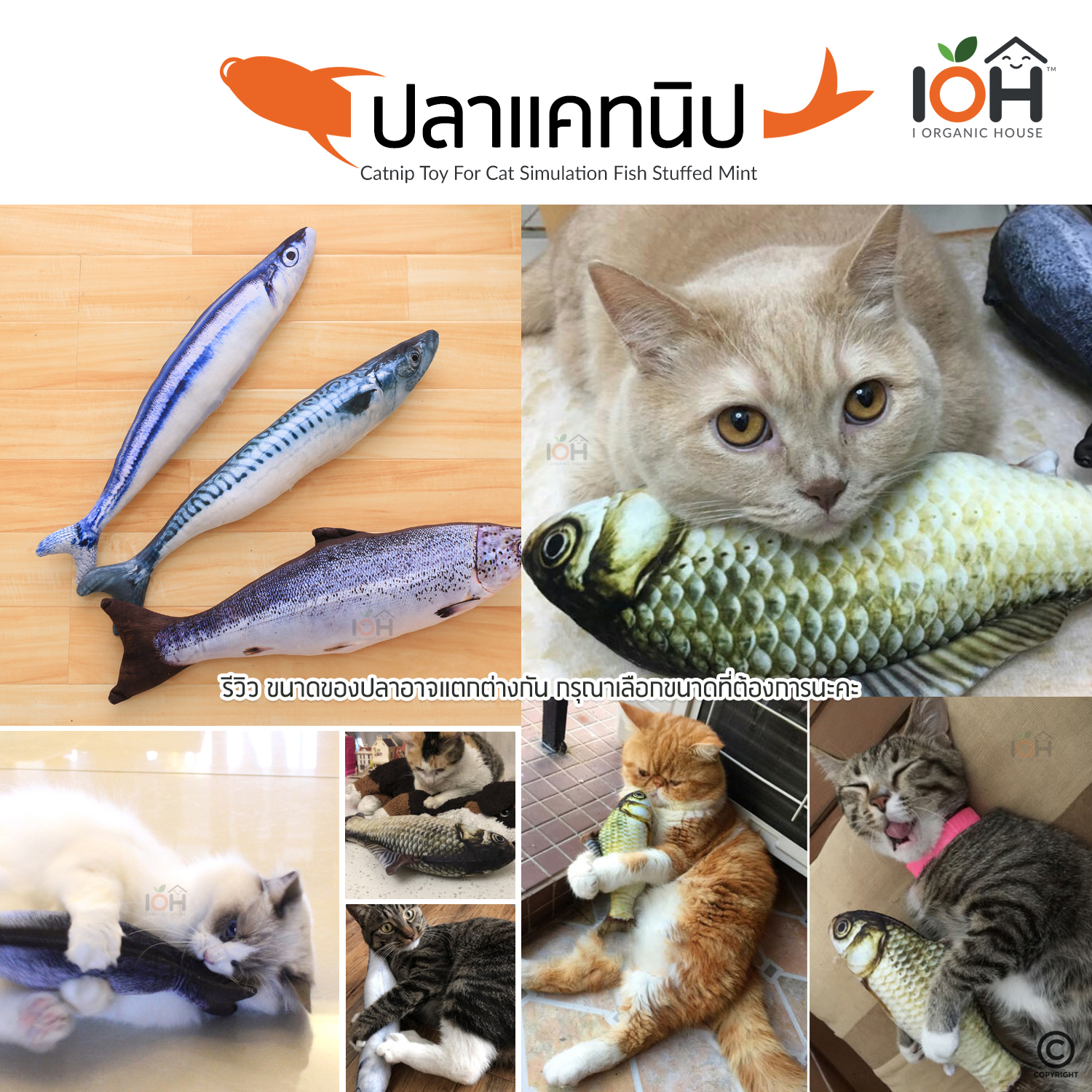 ตุ๊กตาแคทนิป ปลาแคทนิป ของเล่นสำหรับแมว ขนาด 30 cm (มีซิป)