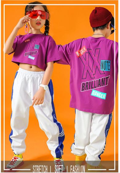 ชุดเต้น ฮิปฮอป เสื้อสีม่วง กางเกงขาว