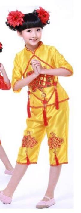 ชุดฮ่องเต้ เด็กผู้หญิงขลิบแดงสีเหลือง