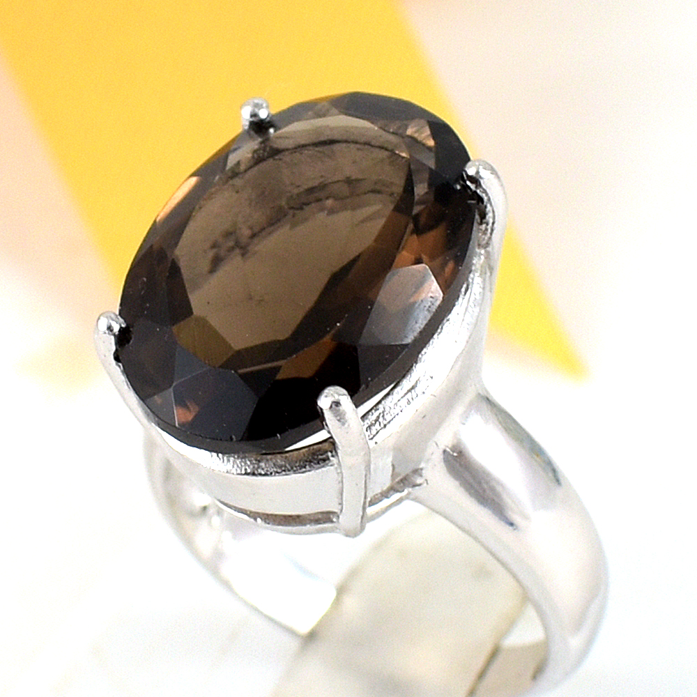 แหวนเงินแท้ราคาถูกชุบทองคำขาว พลอยแท้สโมกกี้ควอทซ์ 11.15 กะรัต งานประณีตสวยงาม สั่งผลิตค่ะ