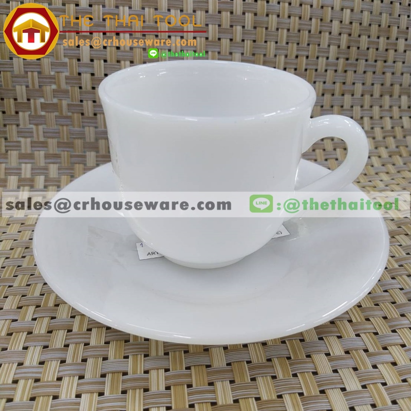 ถ้วยกาแฟพร้อมจานรอง เนื้อมุก ลายมุก (ไม่เขียนขอบทอง)