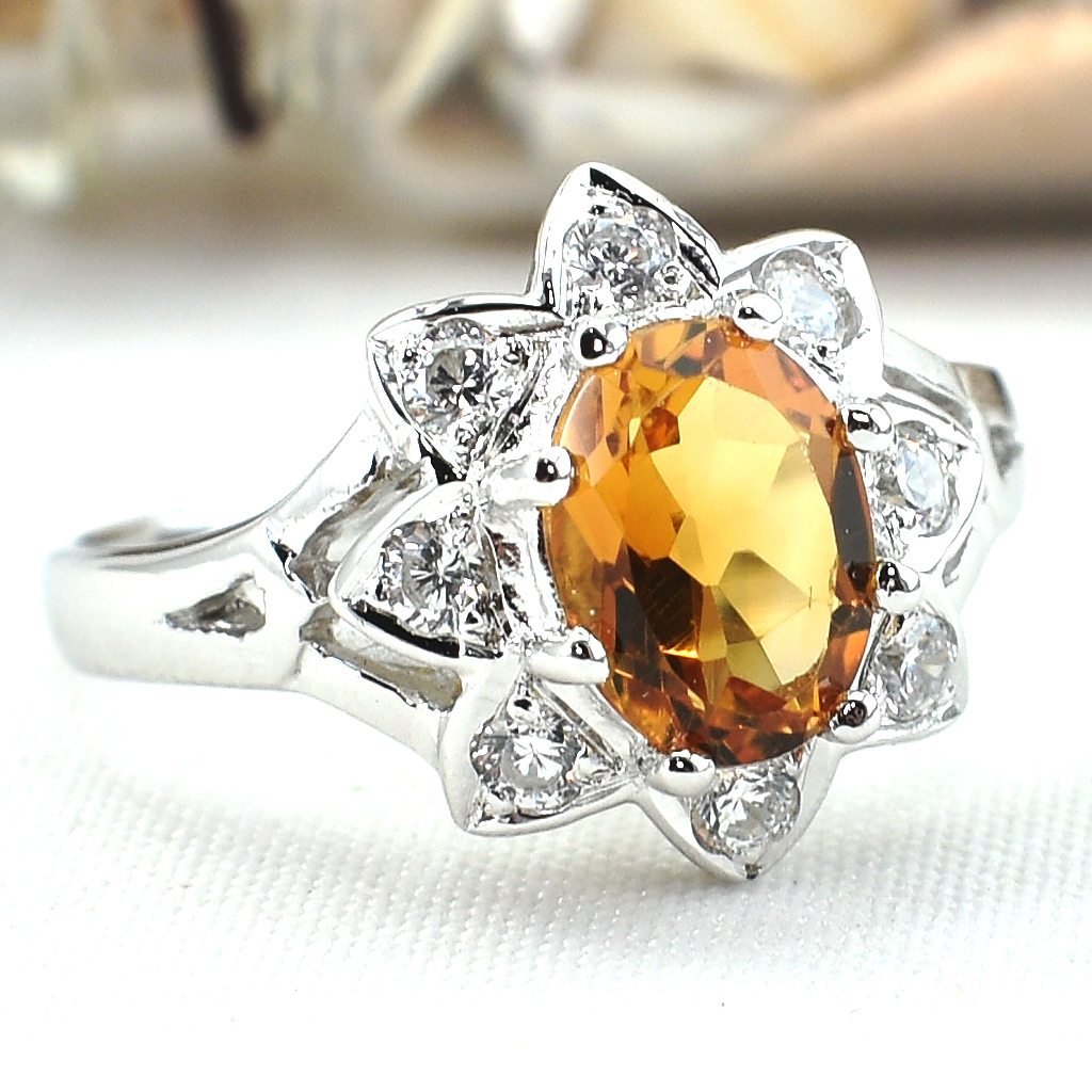 แหวนเงินแท้ราคาถูกชุบทองคำขาว ซิทรินแท้ 1.25 กะรัต เพชรCZ 0.24 กะรัต งานประณีตสวยงาม สั่งผลิตค่ะ