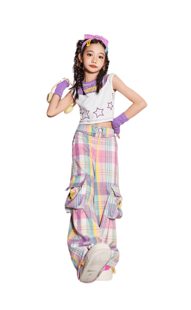 พร้อมส่ง ชุดเต้น เซ็ตเสื้อเอวลอย+กางเกงเอวพับขายาว พร้อมปลอกแขน