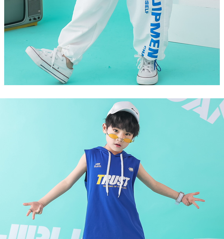 พร้อมส่ง ชุดเต้น ชุดแดนซ์ เสื้อน้ำเงิน กางเกงวอร์มขาว