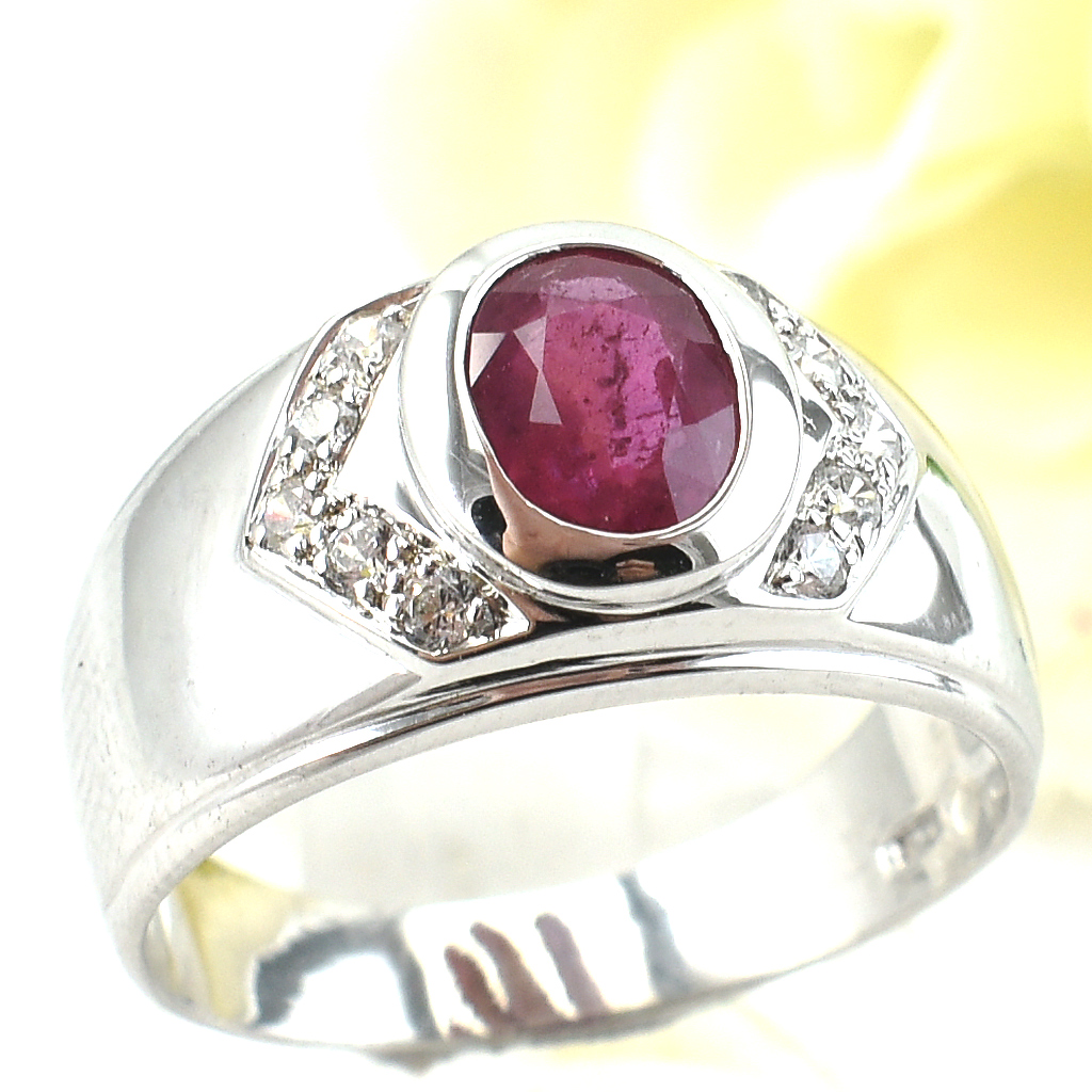 แหวนเงินแท้ราคาถูกชุบทองคำขาว พลอยแท้ทับทิม 1.45 กะรัต เพชรCZ 0.30 กะรัต งานประณีตสวยงาม สั่งผลิตค่ะ