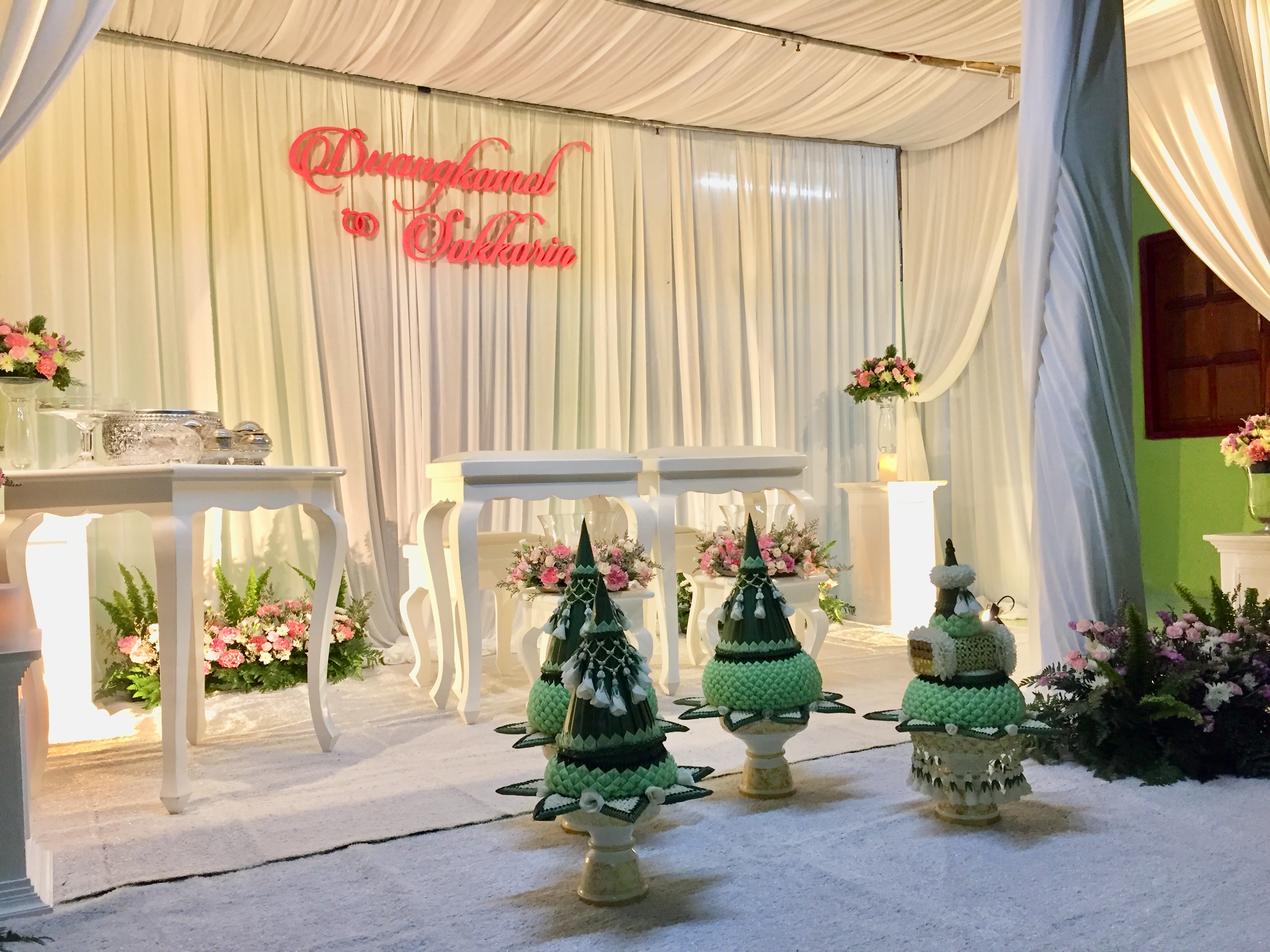 Backdropหลั่งน้ำสังข์ แบบโดมผ้า งานแต่งคุณอุ้ม คุณกอล์ฟ 25กพ61 (อ.บัวใหญ่ จ.นครราชสีมา)