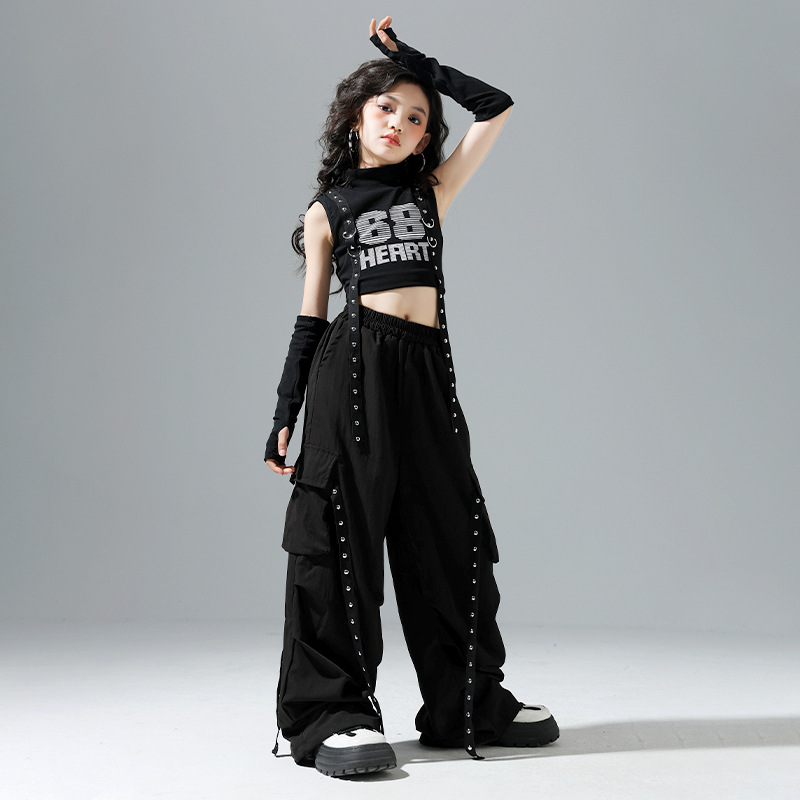 Friendly4kid พร้อมส่ง***ชุดเต้น set เสื้อ+กางเกง สีดำสไตล์สตรีทแดนซ์