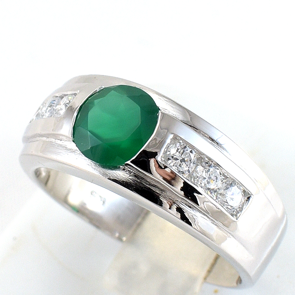 แหวนเงินแท้ราคาถูกชุบทองคำขาว พลอยแท้กรีนอะเกท 1.55 กะรัต งานประณีตสวยงาม สั่งผลิตค่ะ