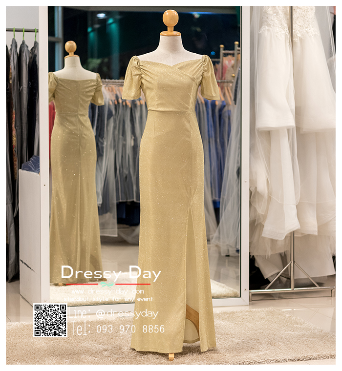 รหัส ชุดราตรียาว : PFL090 ชุดราตรียาว สีทอง ไหล่เปาด เข้ารูป ผ่าด้านข้างสุดเซ็กซี่ เหมาะใส่ออกงานกลางคืน งานแต่งงาน งานกาล่าดินเนอร์ งานเลี้ยง งานพรอม งานรับกระบี่