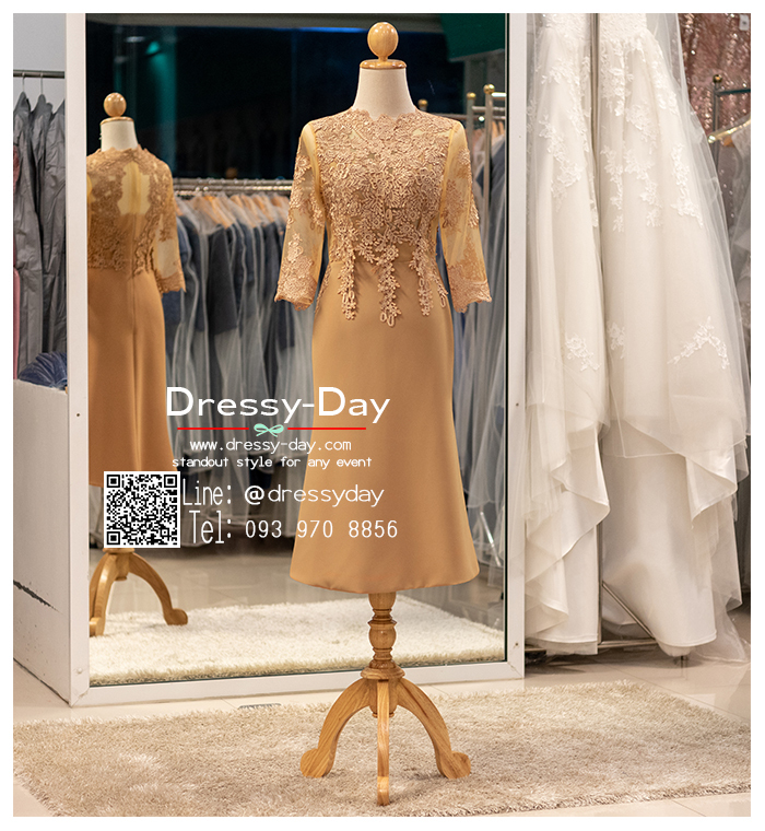 รหัส ชุดเจ้าภาพ :PFS075 ชุดราตรีสั้น หรู มีแขน งานลูกไม้สวยๆ ใส่ไปงานแต่งงานเช้ากลางวัน กลางคืนได้หลายโอกาส