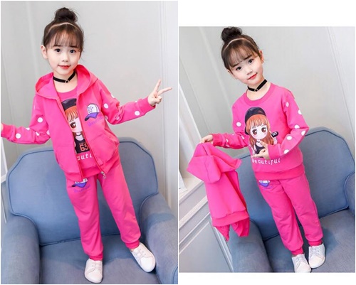 เสื้อกันหนาวตัวในแขนยาว+ตัวนอกเสื้อกั๊กฮูด+กางเกงขายาว