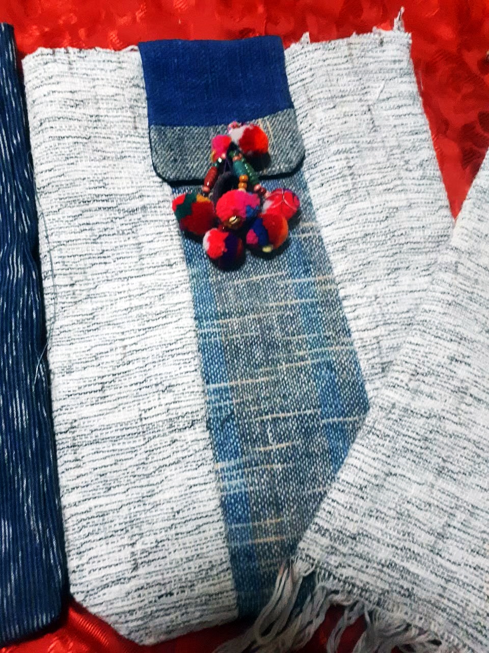 SIVA กระเป๋าลดโลกร้อนทำจากผ้าฝ้ายย้อมครามและผ้าฮัม ฟรีค่าส่ง ฟ้าและน้ำตาล L,XL