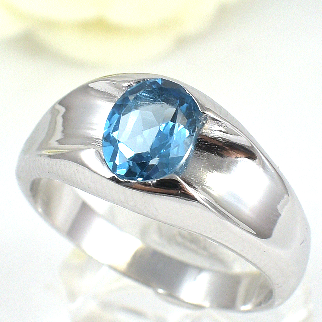 แหวนเงินแท้ราคาถูกชุบทองคำขาว สวิสบลูโทปาซแท้ 1.85 กะรัต งานประณีตสวยงาม สั่งผลิตค่ะ