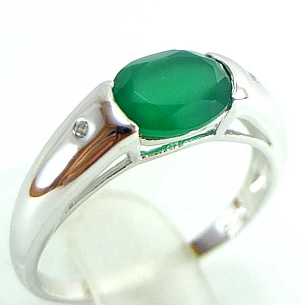 แหวนเงินแท้ราคาถูกชุบทองคำขาว พลอยแท้กรีนอะเกท 1.40 กะรัต เพชรCZ 0.014 กะรัต งานประณีตสวยงาม สั่งผลิตค่ะ