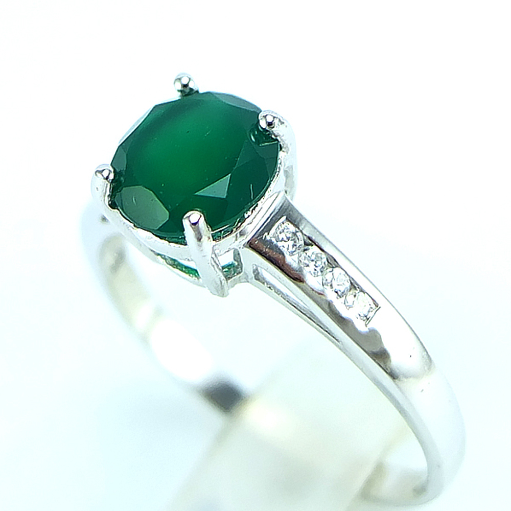 แหวนเงินแท้ราคาถูกชุบทองคำขาว พลอยแท้กรีนอะเกท 1.20 กะรัต เพชรCZ 0.08 กะรัต งานประณีตสวยงาม สั่งผลิตค่ะ