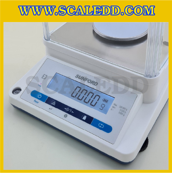 เครื่องชั่งละเอียดสูง พิกัด 300 กรัม ค่าละเอียด 0.001 กรัม ทศนิยม 3 ตำแหน่ง ยี่ห้อ SUNFORD รุ่น E3 (รหัสตัวแทนจำหน่าย B198)
