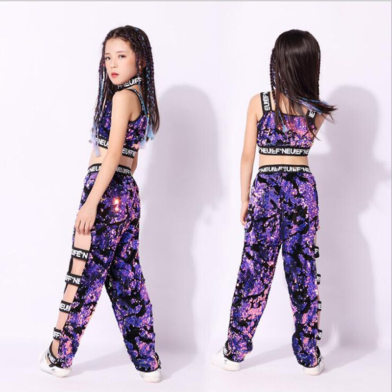 ชุดเต้น ชุดแดนซ์ สีม่วง ปักเลื่อม พร้อมเสื้อแจ๊คเก็ต