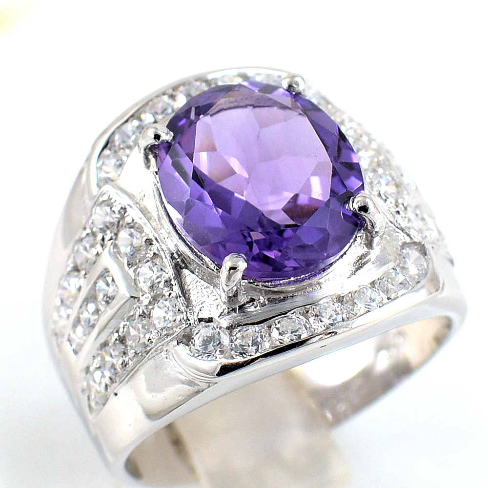 แหวนเงินแท้ราคาถูกชุบทองคำขาว กรีนแอมิทิสต์แท้ 4.50 กะรัต เพชรCZ 0.69 กะรัต งานประณีตสวยงาม สั่งผลิตค่ะ