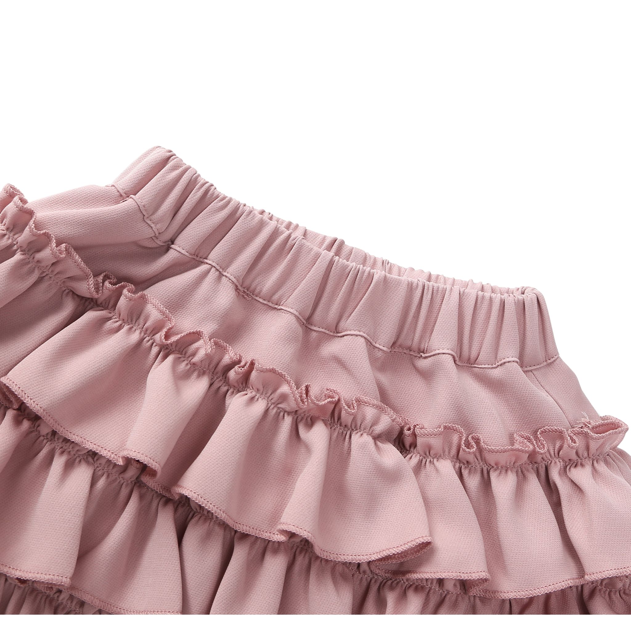 กระโปรง เด็กผู้หญิง ทรงขนมชั้น สีพื้น มีซับระบายชั้นติดโบว์