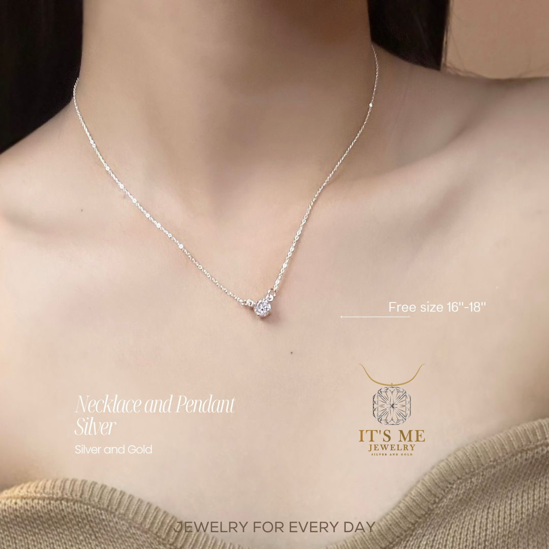 สร้อยเงินแท้พร้อมจี้92.5% จี้ประดับเพชร cz งานน่ารักๆ Free size 16-18 นิ้ว(เนื้อเงินแท้)