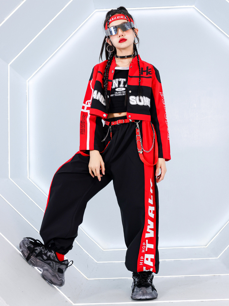 พร้อมส่ง ชุดเต้น ชุดแดนซ์ ชุดเซ็ทเสื้อแจ็คเก็ต แขนยาว+กางเกงวอร์ม