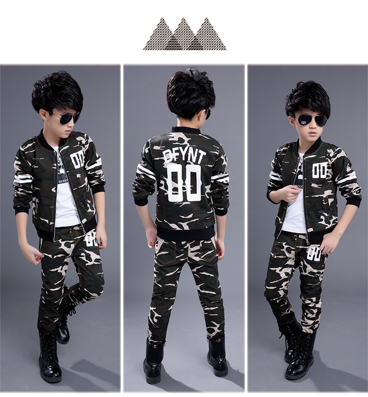 ชุดกันหนาวเด็ก ชุดเสื้อแขนยาวลายทหาร+กางเกงขายาว