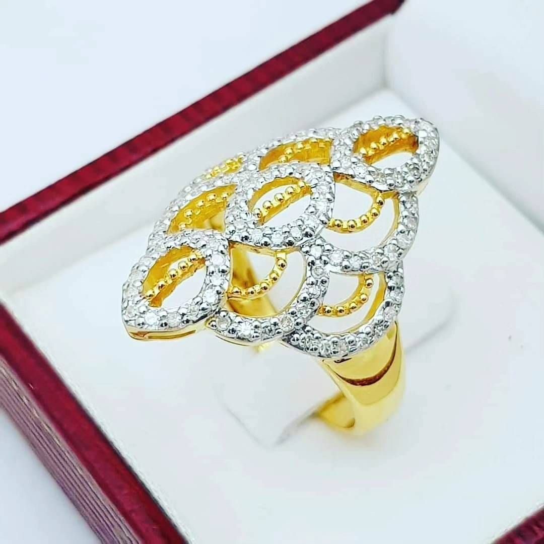 พร้อมส่งและสั่งผลิตแหวนเพชรแท้ทรงสวยมาคี ใส่เต็มนิ้ว แหวนแต่งงาน แหวนหมั้น ใส่เที่ยว ออกงาน แหวนทองคำ 9K เพชรกุหลาบแท้ 0.45 กะรัต 90 เม็ด ราคาถูกมาก ส่งฟรี