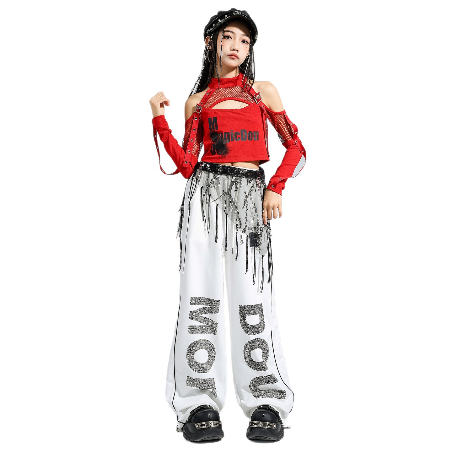 Friendly4kidชุดเต้นเด็กชาย/หญิง set เสื้อ+กางเกง สีดำ-แดงสไตล์สตรีทแดนซ์