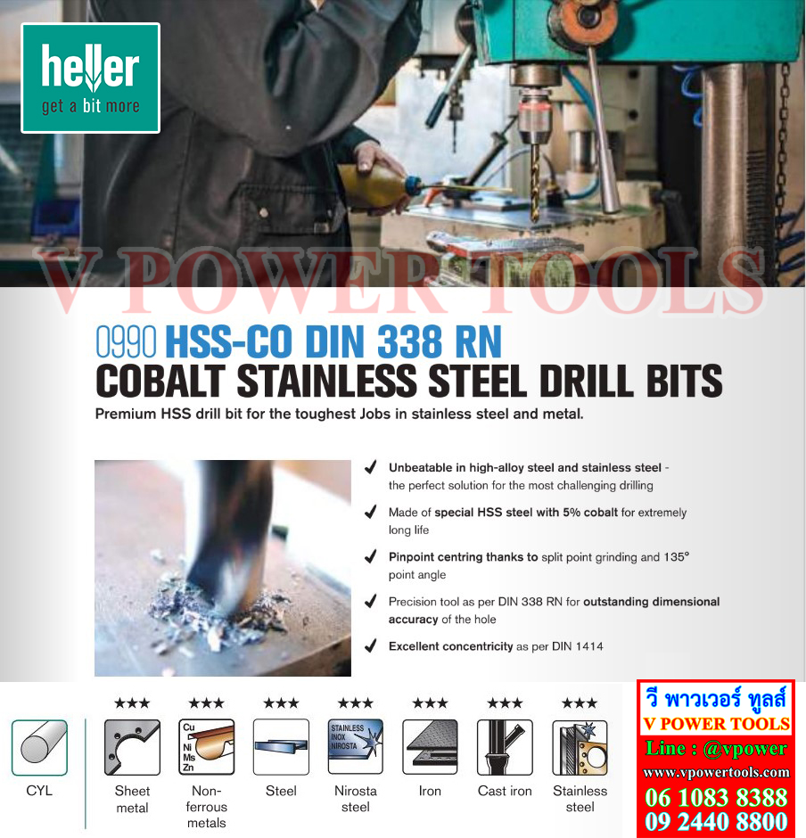 Heller 29385 3 HSS-Cobalt ดอกสว่านเจาะเหล็ก-สแตนเลส 25 ตัวชุด ขนาด 1-13มิล (ขยับทีละ 0.5มิล) ไฮสปีด-โคบอลต์
