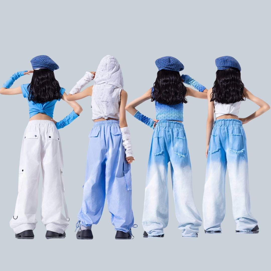 ชุดเต้นเซ็ต ชุดฮิปฮอป สไตล์สีฟ้า เสื้อ/กางเกงขายาว