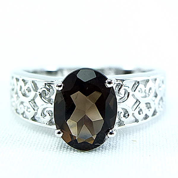 แหวนเงินแท้ราคาถูกชุบทองคำขาว พลอยแท้สโมกกี้ควอทซ์ 1.70 กะรัต งานประณีตสวยงาม สั่งผลิตค่ะ