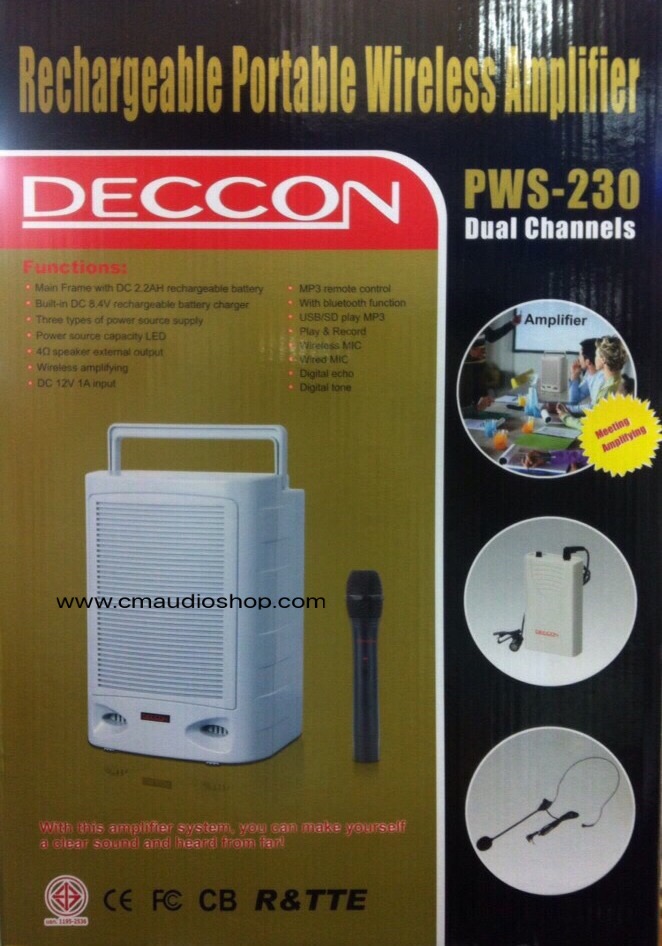 เครื่องช่วยสอน-ลำโพงขยายเสียงแบบพกพา Deccon PWS-230UTB (USB, Dual Channel, Bluetooth)