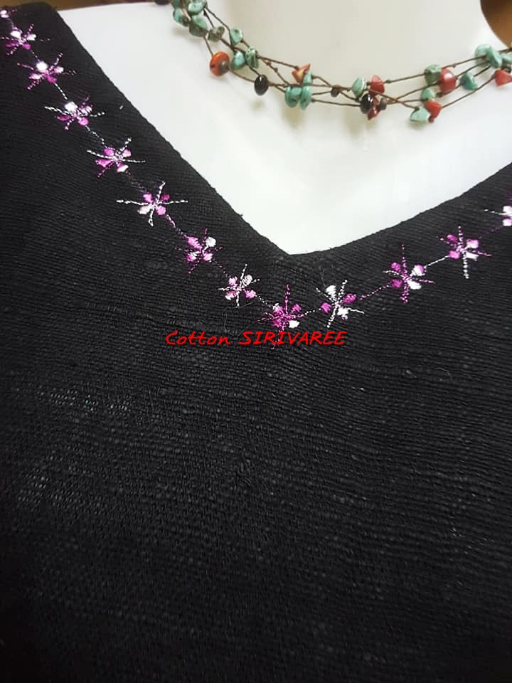 SIRIVAREE,SIVA Thai Cotton 100%, Polo shirt and hand embroidery By Cotton SIRIVAREE Top Thai Brand White, black ,blue ,the sugar L,XL