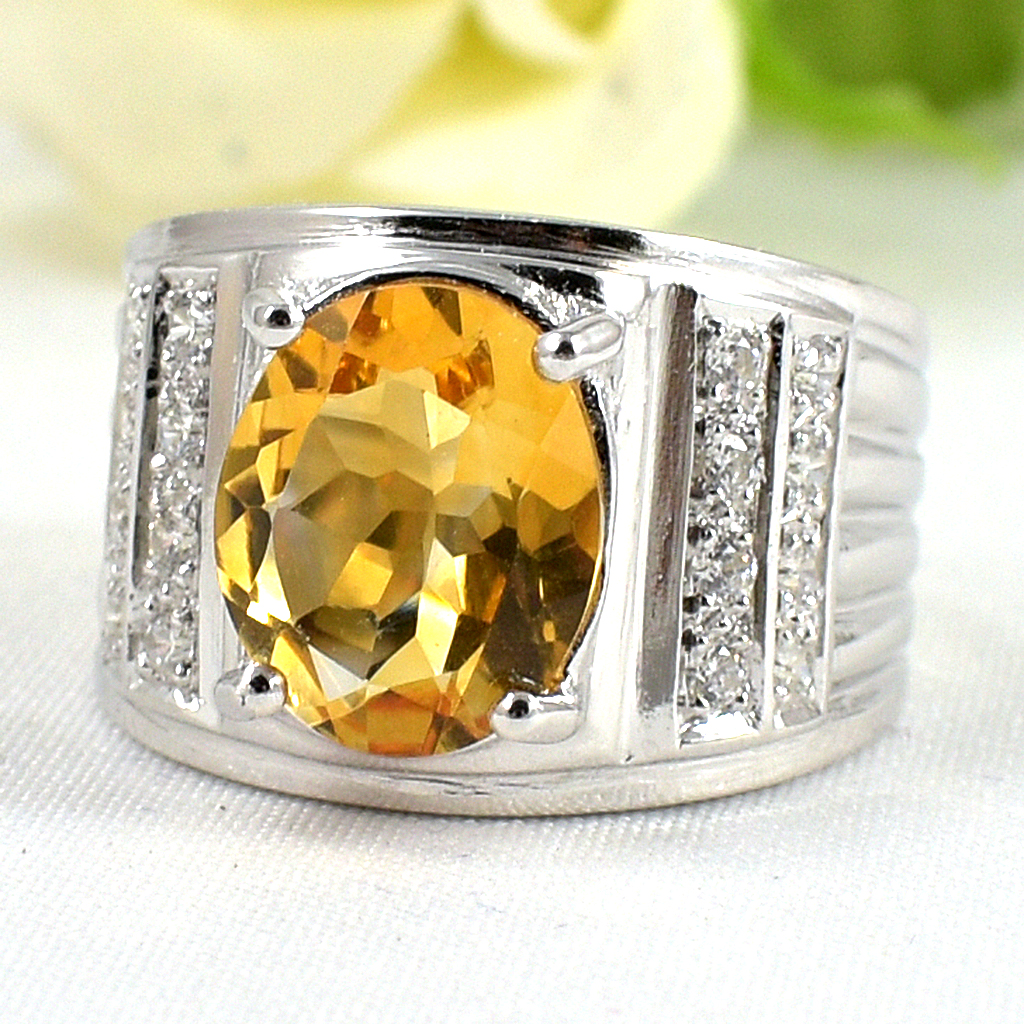 แหวนเงินแท้ราคาถูกชุบทองคำขาว ซิทรินแท้ 4.50 กะรัต เพชรCZ 0.48 กะรัต งานประณีตสวยงาม สั่งผลิตค่ะ