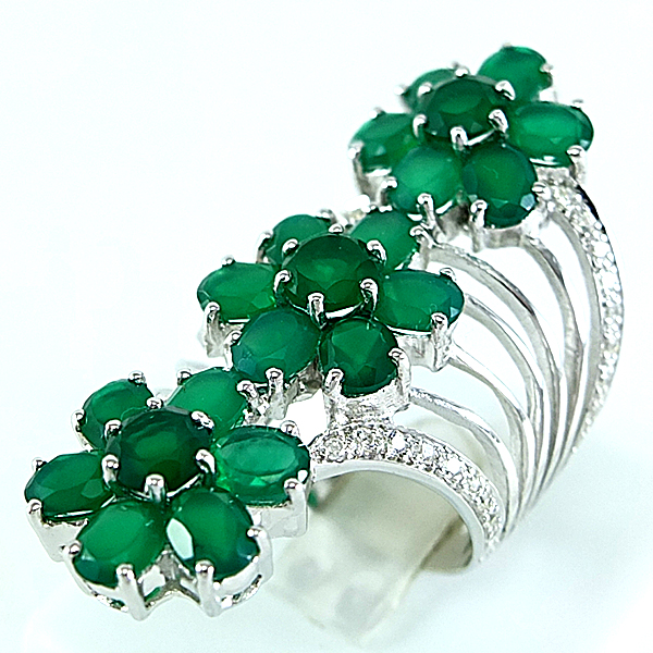 แหวนเงินแท้ราคาถูกชุบทองคำขาว พลอยแท้กรีนอะเกท 8.94 กะรัต เพชรCZ 0.35 กะรัต งานประณีตสวยงาม สั่งผลิตค่ะ