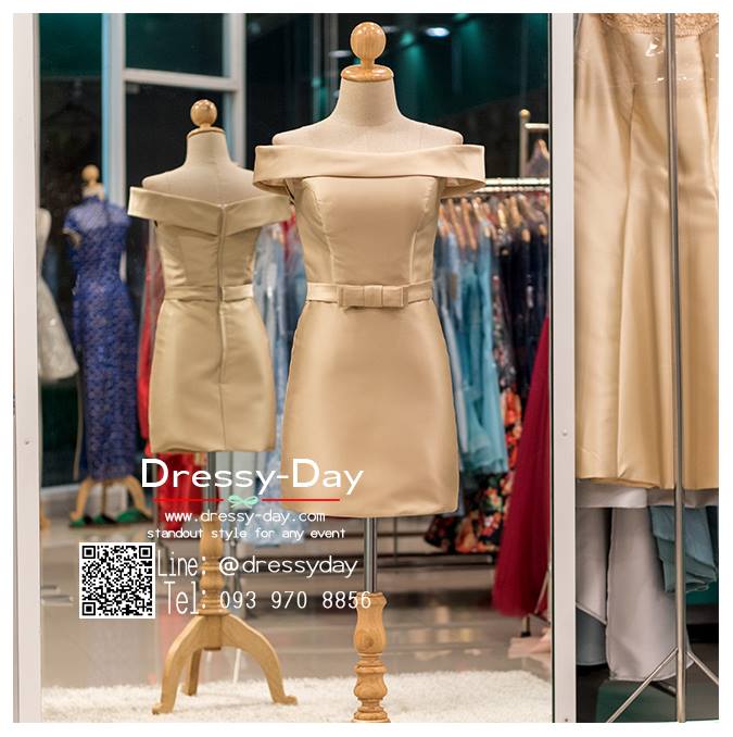 รหัส ชุดไปงานแต่ง : PFS014 ชุดราตรีสั้นสีทอง เปิดไหล่ โอบไหล่ สวยหรูดูดีด้วยผ้าไหมทั้งชุด ใส่ไปงานแต่งกลางวัน กลางคืน งานเลี้ยง งานรับปริญญา งานพรอม ชุดเพื่อนเจ้าสาว