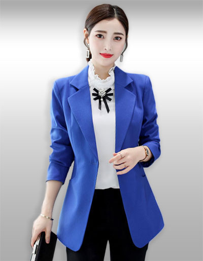 เสื้อสูทผู้หญิงแขนยาวสีน้ำเงินแบบเรียบหรูรหัส 1880