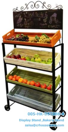 ชั้นรุ่นล้อเหล็กรวมลังไม้ยาว 4 ใบ 4 long wood crates display shelf with wheels Code : 005-HK-DST086-4