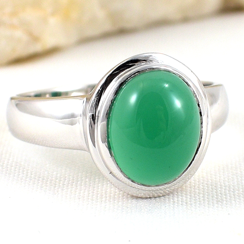 แหวนเงินแท้ราคาถูกชุบทองคำขาว พลอยแท้กรีนอะเกท 2.25 กะรัต งานประณีตสวยงาม สั่งผลิตค่ะ