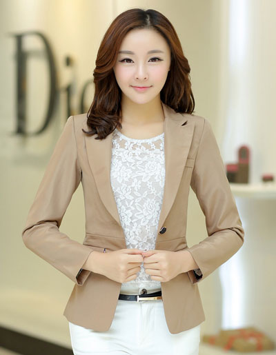 เสื้อสูทผู้หญิงแขนยาวสีกากีแบบสวยหรูรหัส 1714