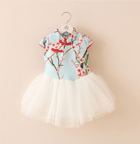 F ชุดจีน กี่เพ้า เด็กเล็ก สีฟ้า,สีชมพู