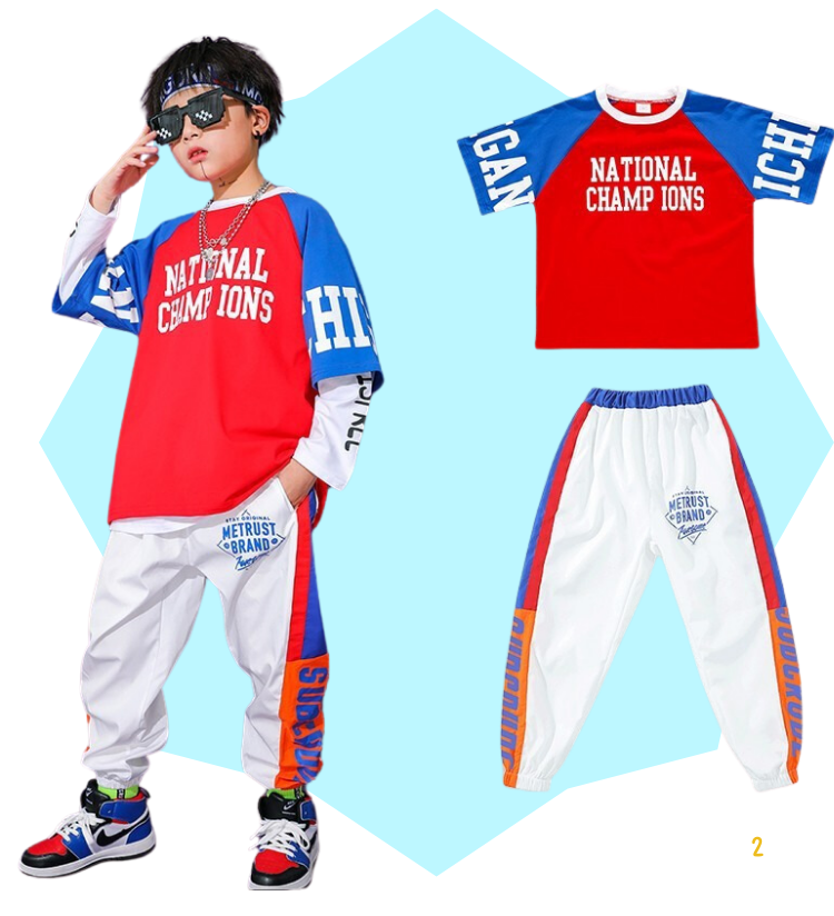 พร้อมส่ง ชุดเต้น Street dance สไตล์ ขาว-แดง