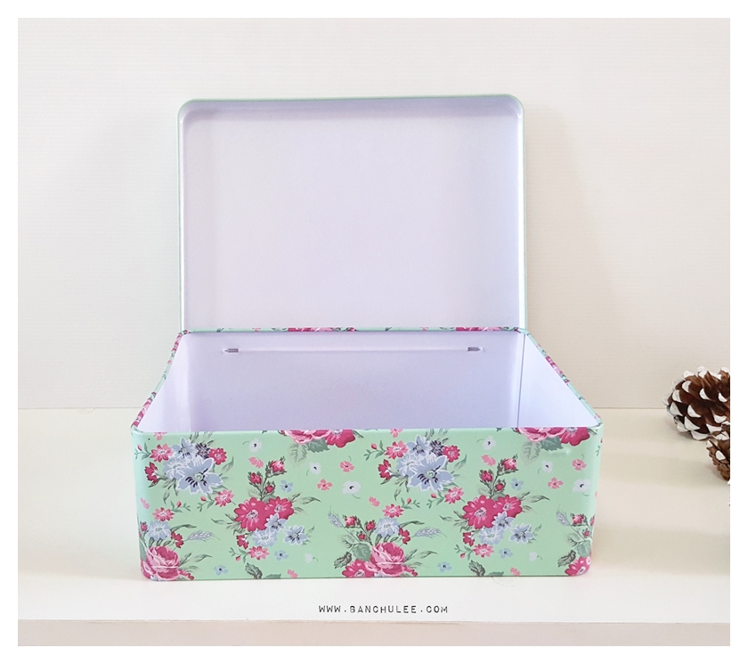 Floral Storage Tin Box กล่องเก็บของ ลายดอกไม้ งานสังกะสี
