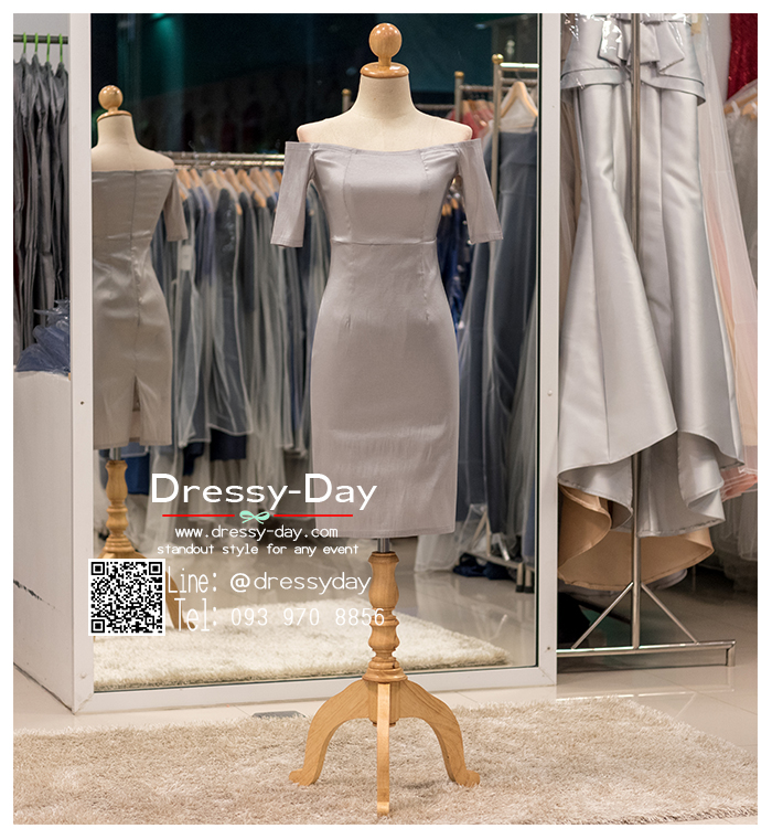 รหัส ชุดราตรีสั้น : PK023 ชุดแซก ชุดราตรี เทา เรียบหรูเหมาะใส่ออกงานกลางคืน งานคอกเทล