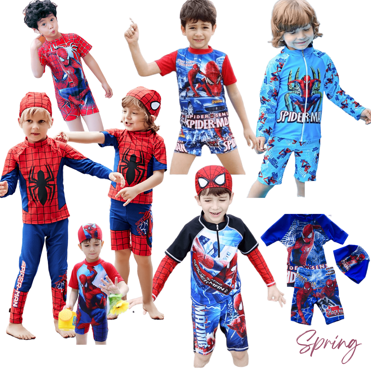 พร้อมส่ง ชุดว่ายน้ำเด็ก ชุดว่ายน้ำ ลายการ์ตูน เสื้อ+กางเกง+หมวก