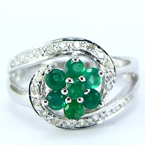 แหวนเงินแท้ราคาถูกชุบทองคำขาว พลอยแท้กรีนอะเกท 0.42 กะรัต เพชรCZ 0.24 กะรัต งานประณีตสวยงาม สั่งผลิตค่ะ